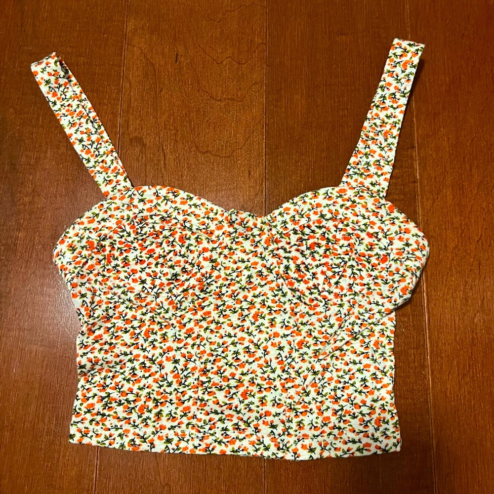 Orange and green Floral Corset-Style Tank Top